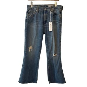 AG-ED Denim‎ The Quinne Crop Distressed Light Blue Jeans Size 30 Ruff Hem NWT
